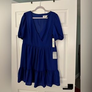 Eliza J royal blue v neck fold over front dress